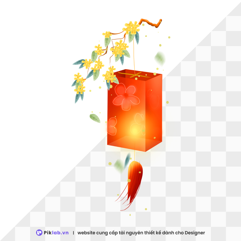 Design resource traditional orange lantern yellow spring flowers happy new year tet holiday isolated on transparent đèn lồng PNG tết